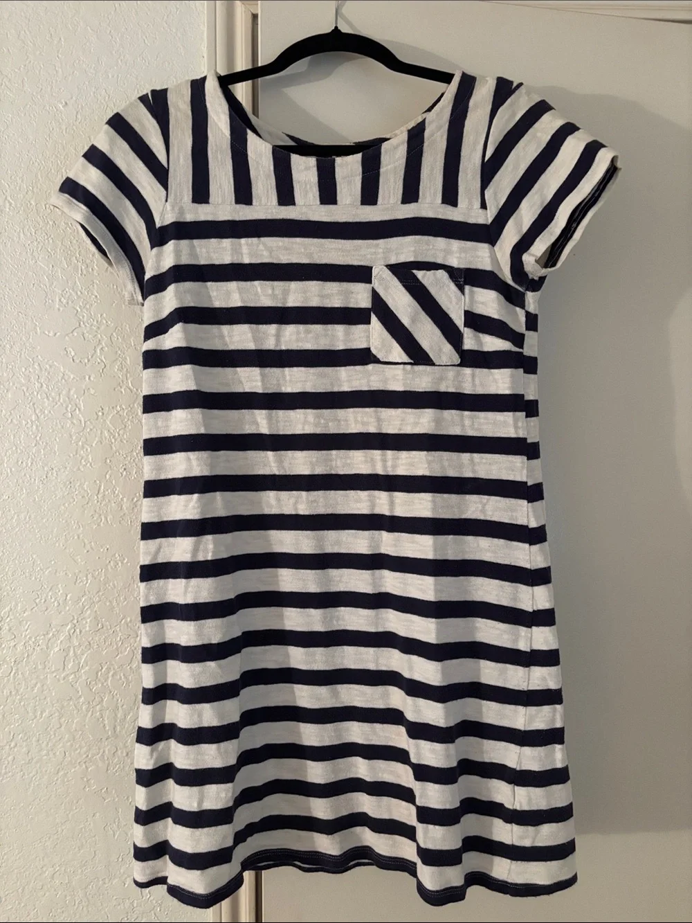 Girls Navy and White Striped Pocket Dress